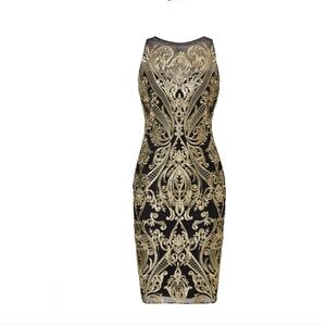 NWT Marchesa Notte Black and Gold Dress